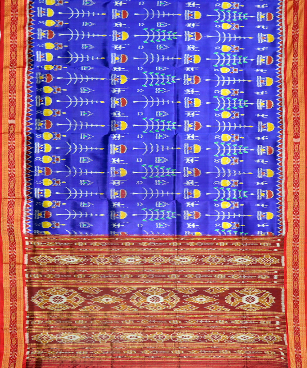 Royal blue red silk handwoven khandua saree