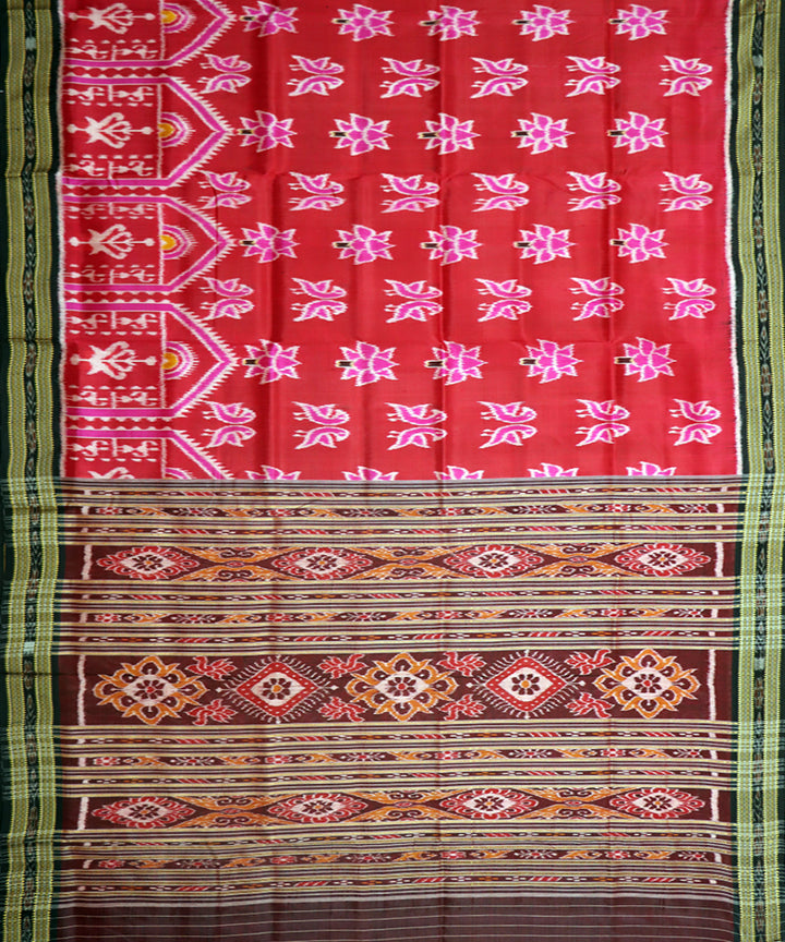 Red black handwoven khandua silk saree