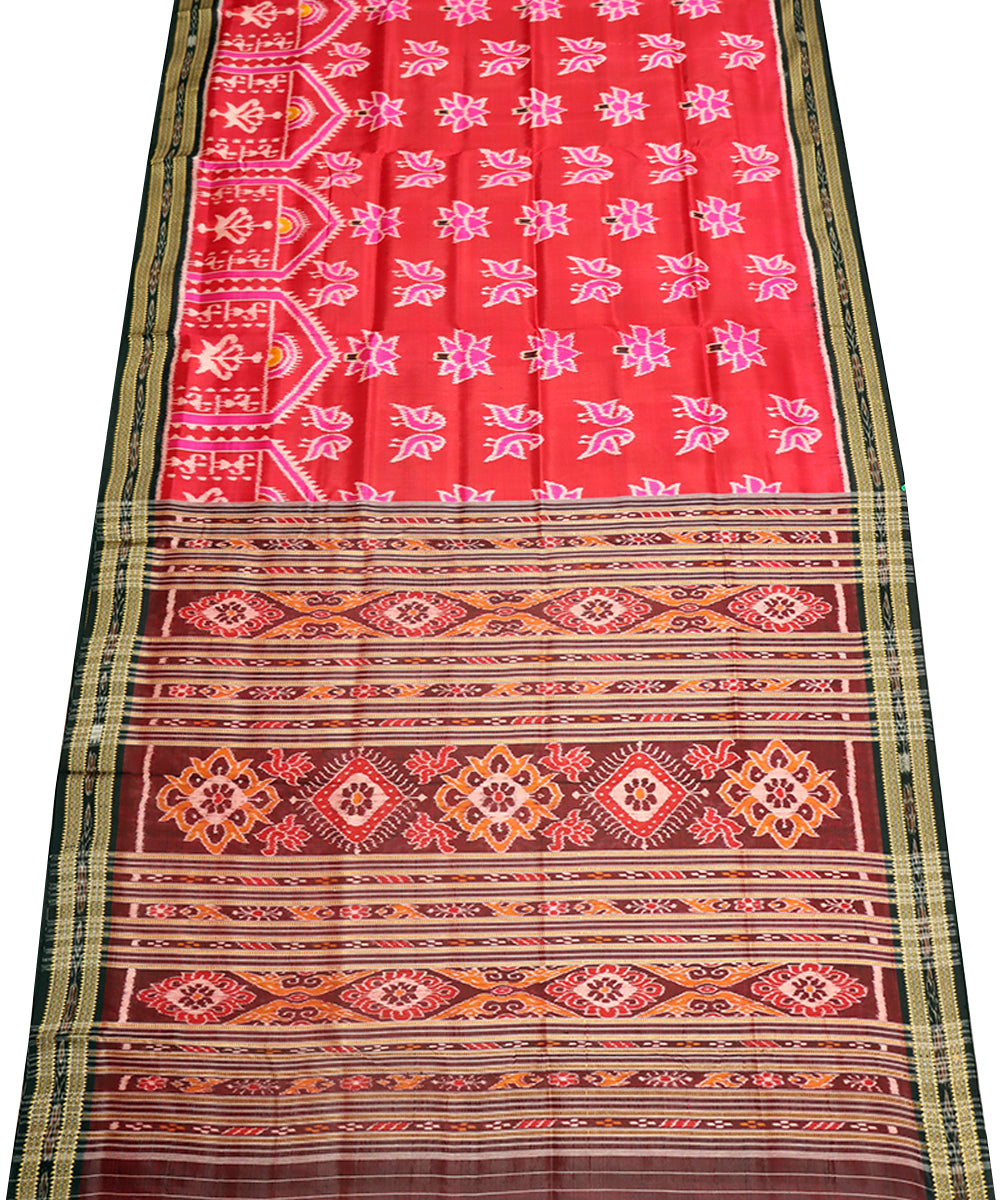 Red black handwoven khandua silk saree