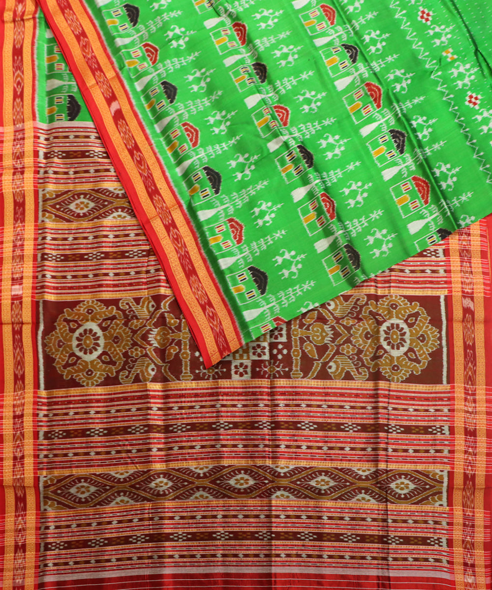 Light green red silk handloom khandua saree