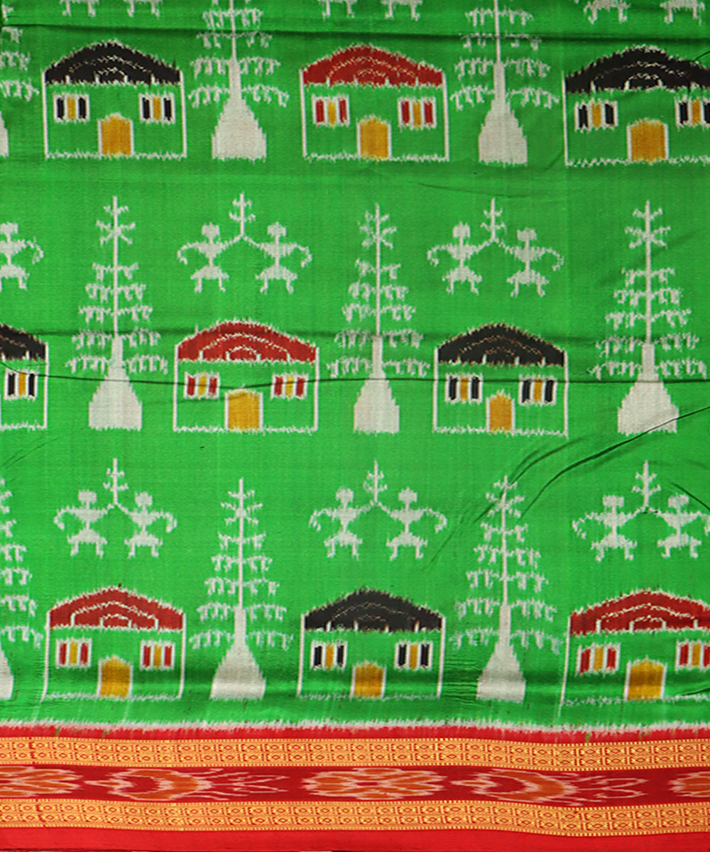 Light green red silk handloom khandua saree