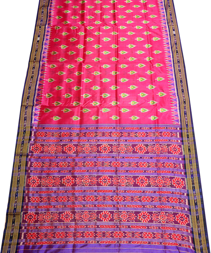 Pink navy blue silk handwoven khandua saree