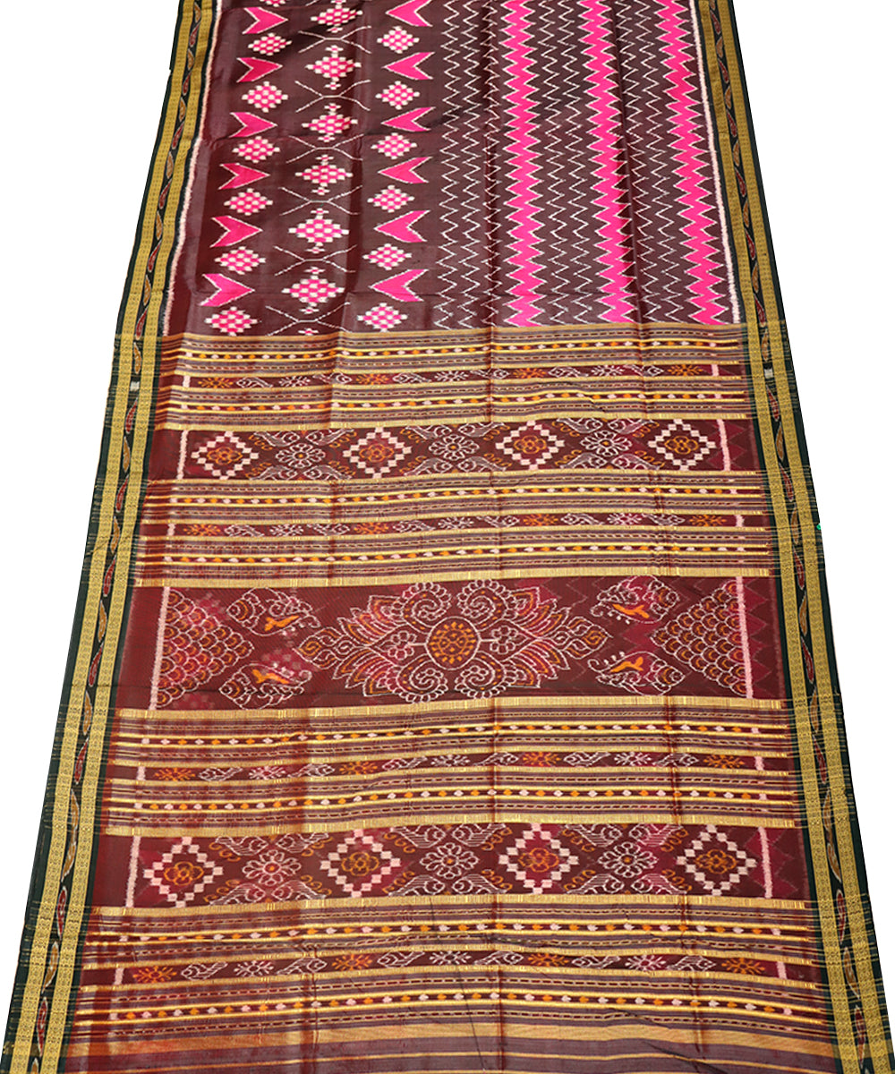 Black pink handwoven khandua silk saree