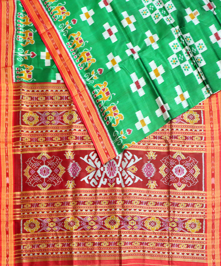 Light green red handloom silk khandua saree