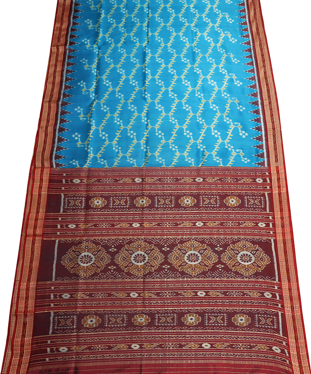 Cyan blue maroon silk handwoven khandua saree