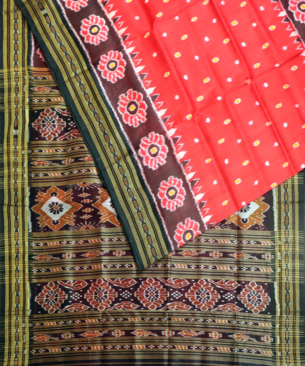 Red black floral handwoven khandua silk saree