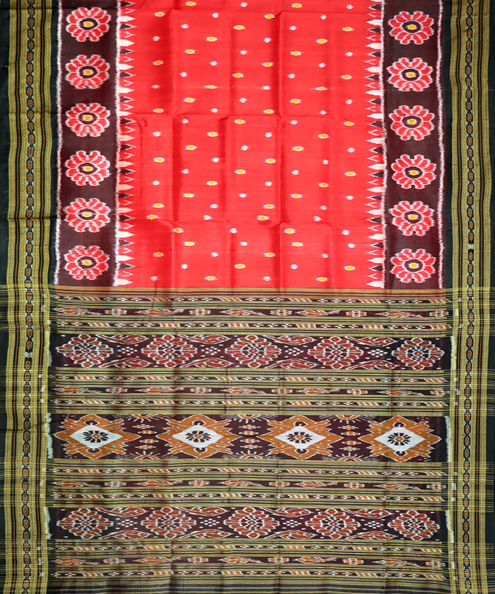 Red black floral handwoven khandua silk saree