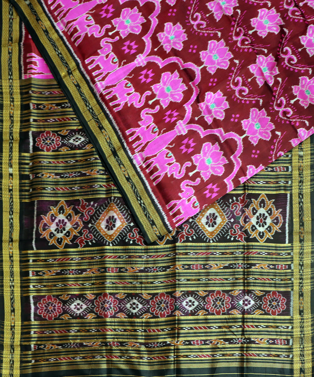 Falu red black pink silk handwoven khandua saree