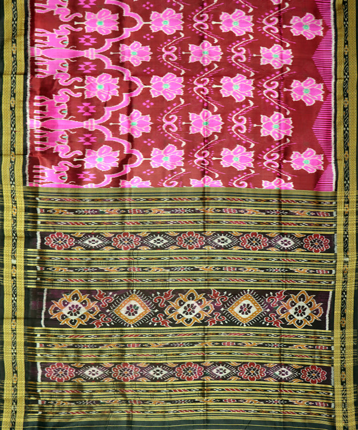 Falu red black pink silk handwoven khandua saree