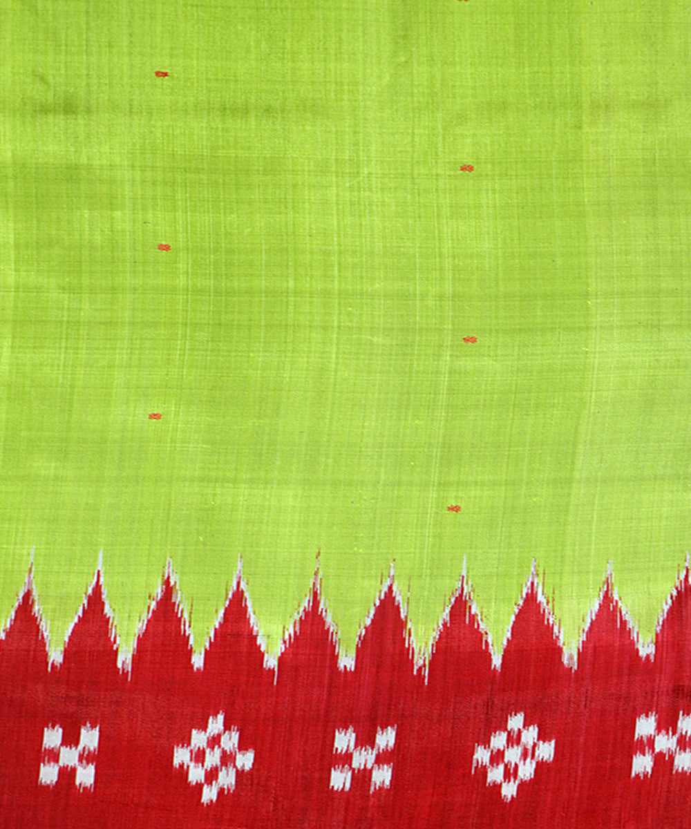 Lime green red silk handwoven khandua saree