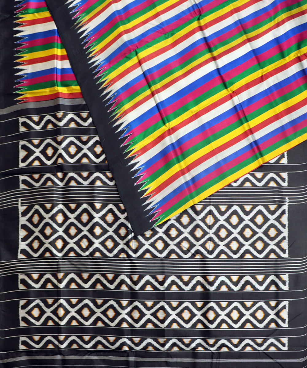 Multicolor black striped silk handwoven khandua saree