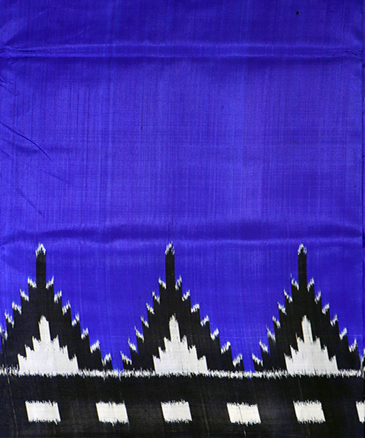 Navy blue silver border silk handwoven khandua saree