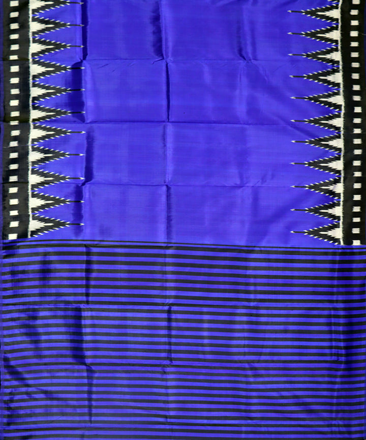 Navy blue silver border silk handwoven khandua saree