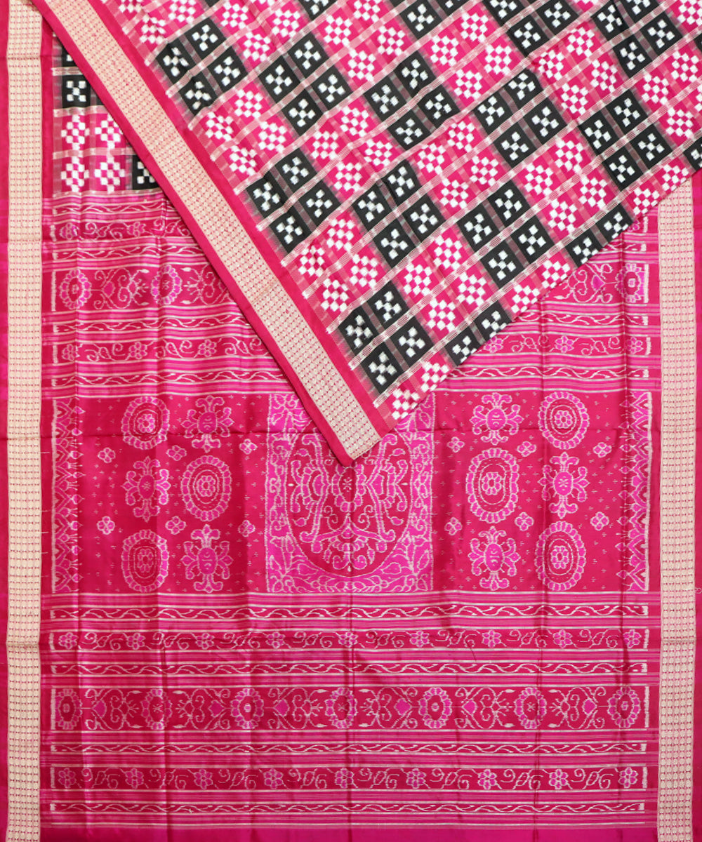 Black pink silk handwoven sambalpuri saree