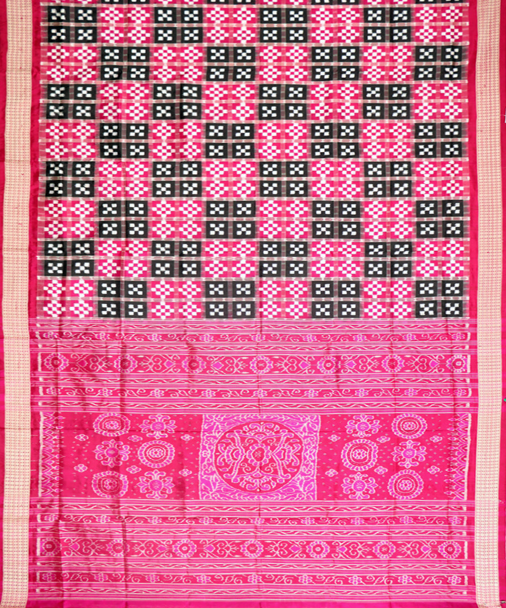 Black pink silk handwoven sambalpuri saree