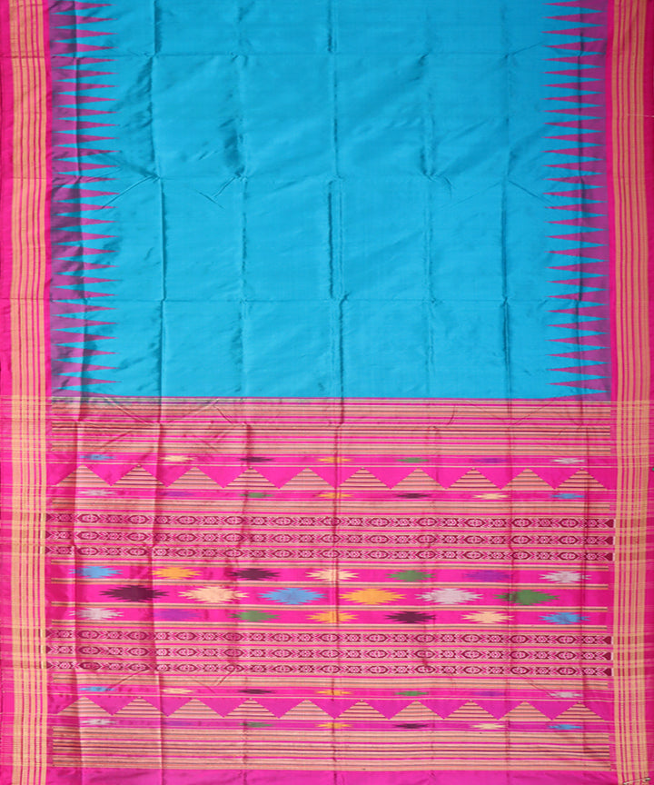 Cyan blue pink silk handwoven bomkai saree