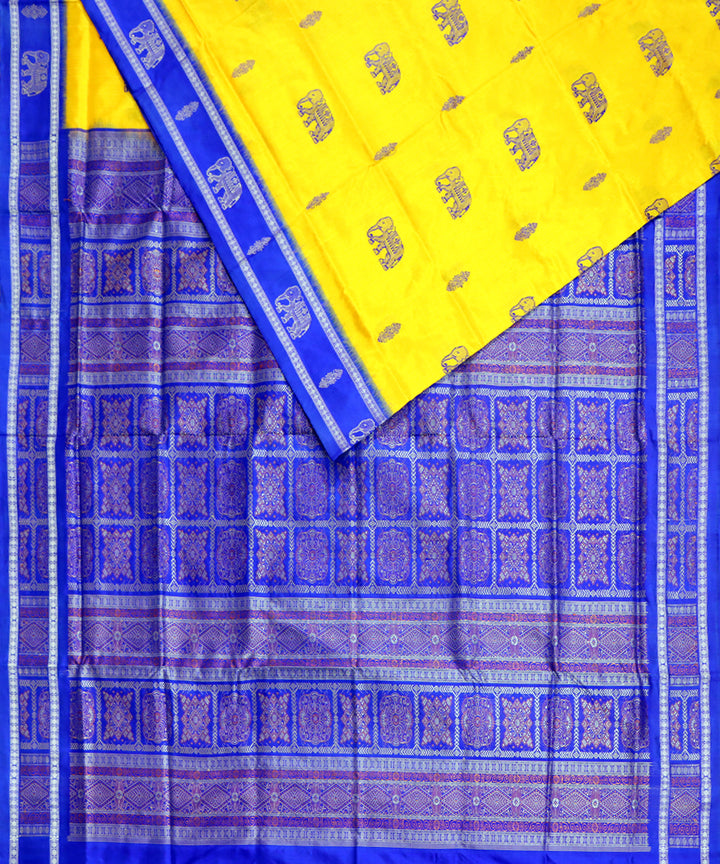 Yellow blue handwoven bomkai silk saree
