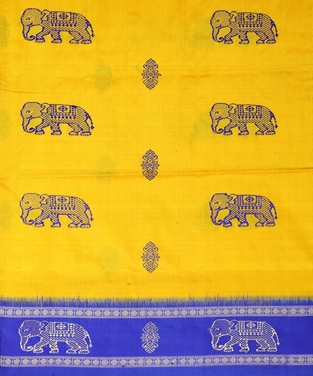 Yellow blue handwoven bomkai silk saree