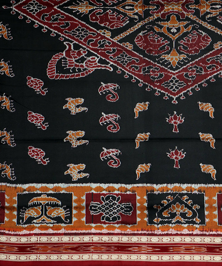Black maroon silk handwoven sambalpuri saree