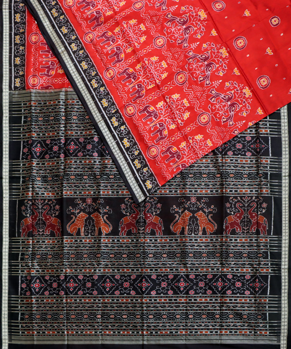 Red black silk handwoven sambalpuri saree