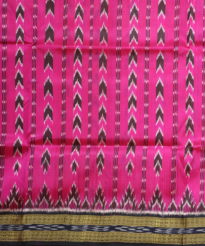 Crimson glory pink black silk handwoven khandua saree