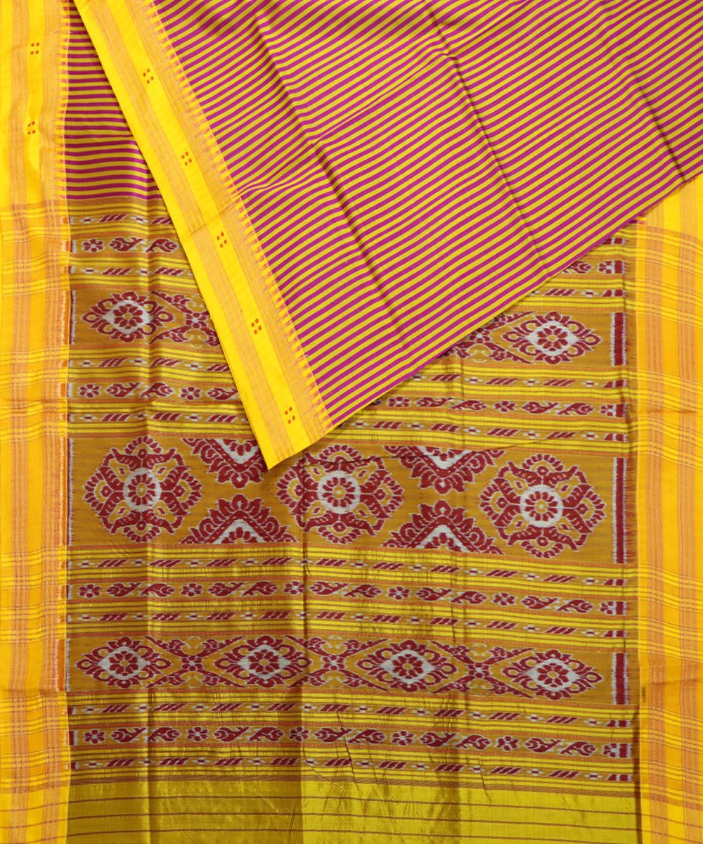 Pink yellow silk handwoven khandua saree