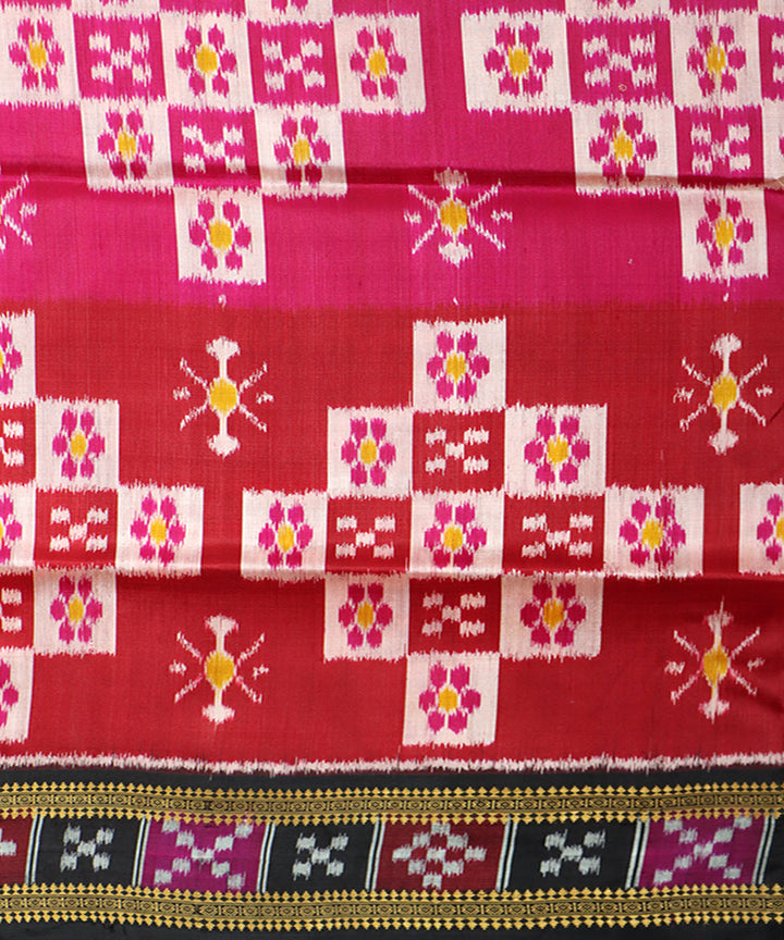 Red pink black silk handwoven khandua saree