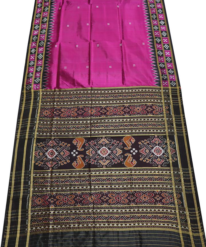 Deep cerise black silk handwoven khandua saree