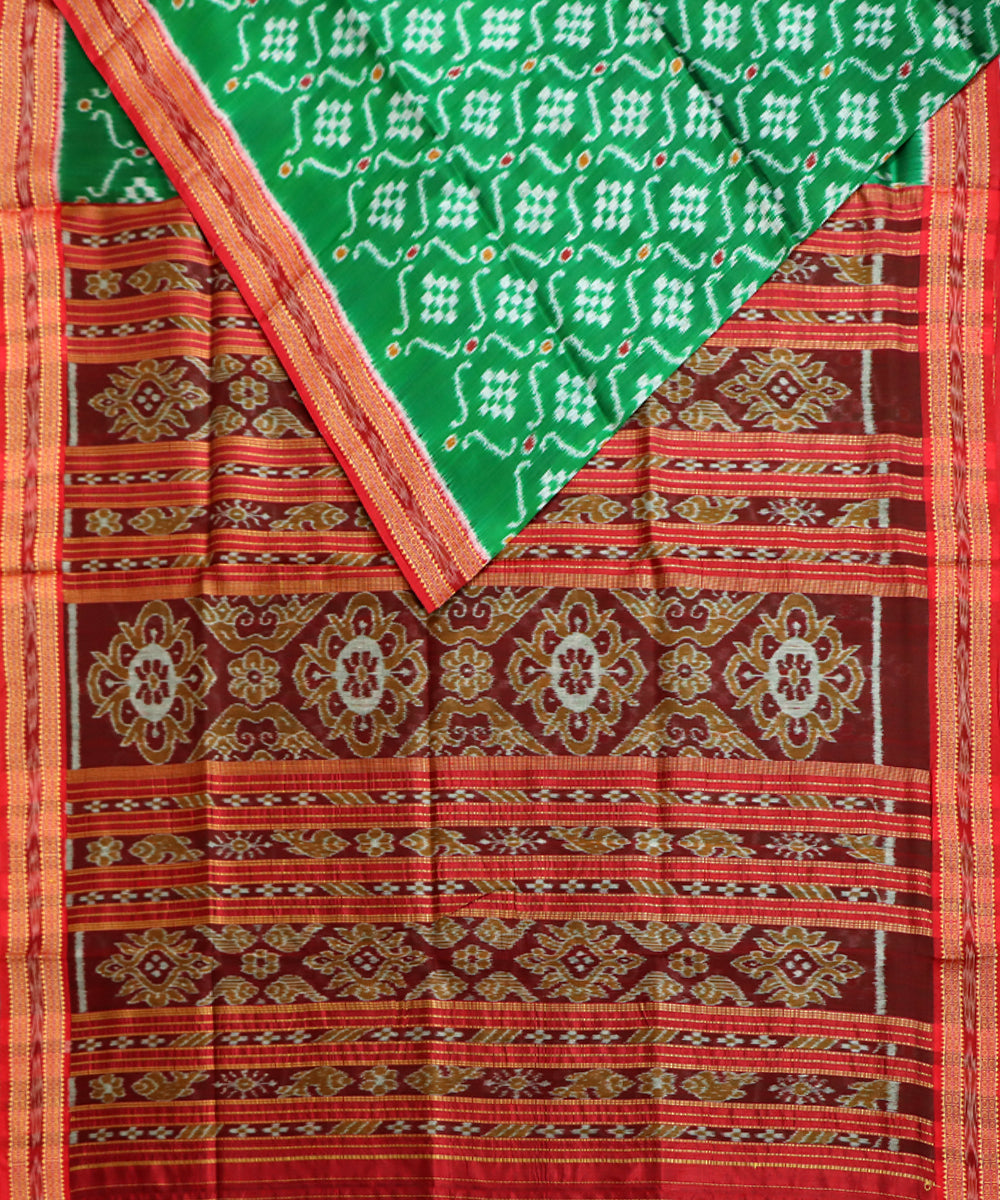 Light green red silk handwoven khandua saree