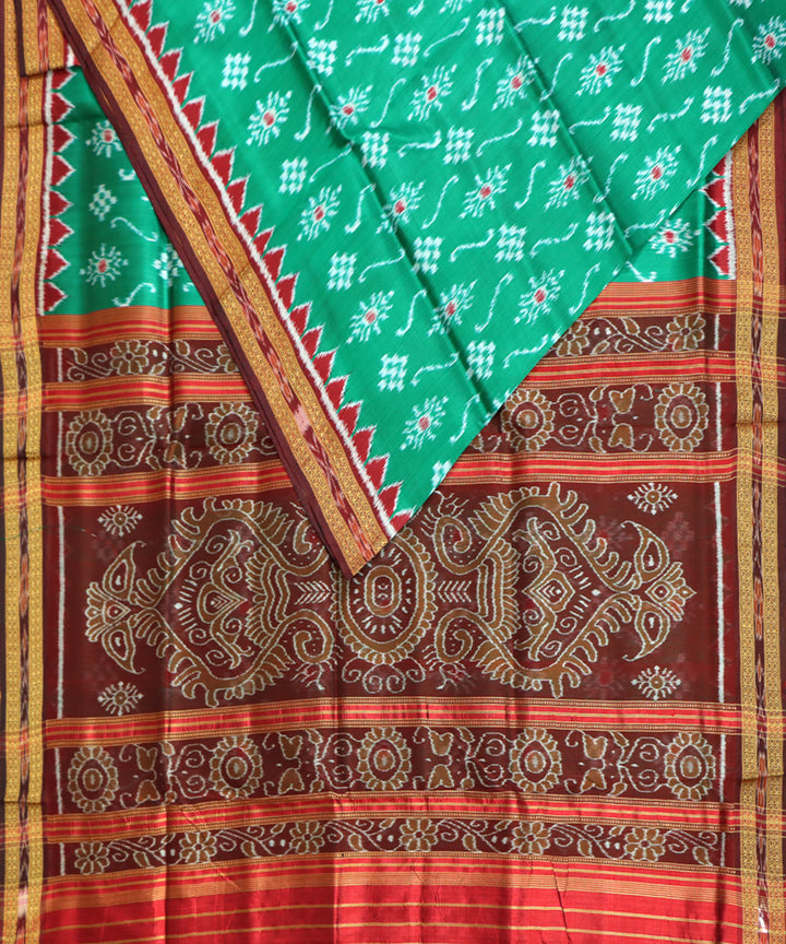 Deep green maroon silk handwoven khandua saree