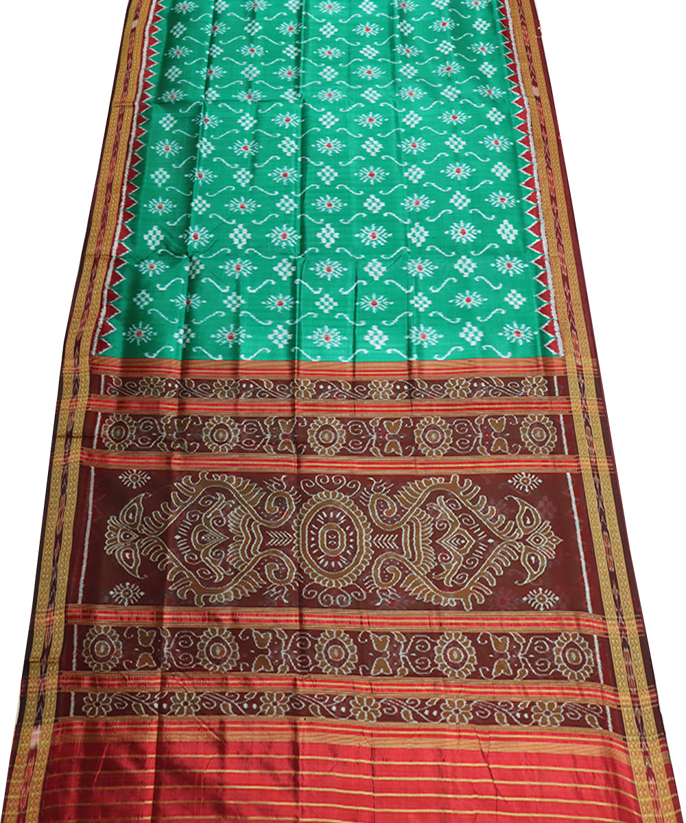 Deep green maroon silk handwoven khandua saree