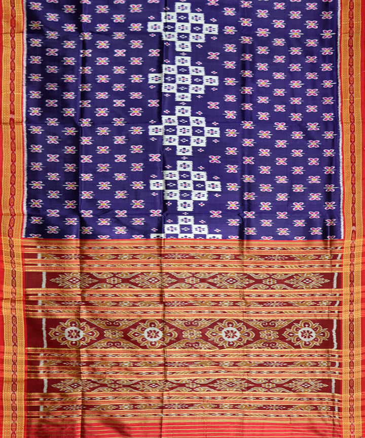 Dark slate blue red silk handwoven khandua saree