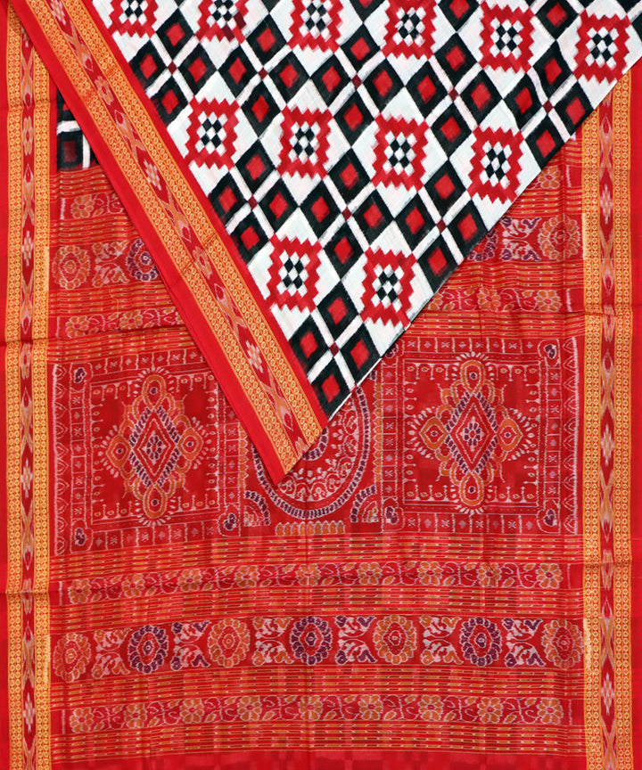 White black red cotton handwoven sambalpuri saree