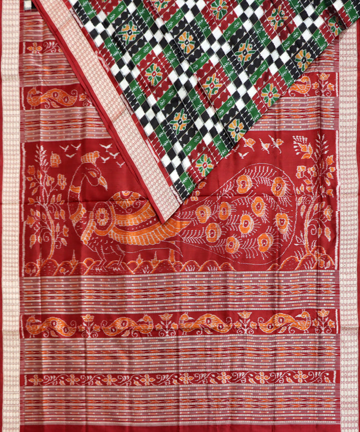 Multicolor maroon silk handwoven sambalpuri saree