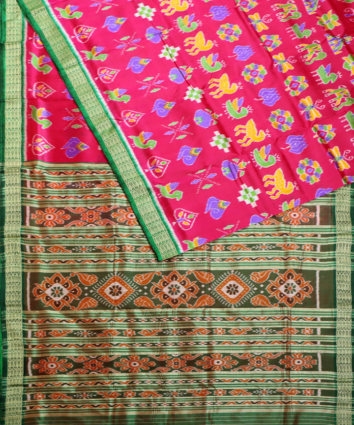 Pink green handloom khandua silk saree