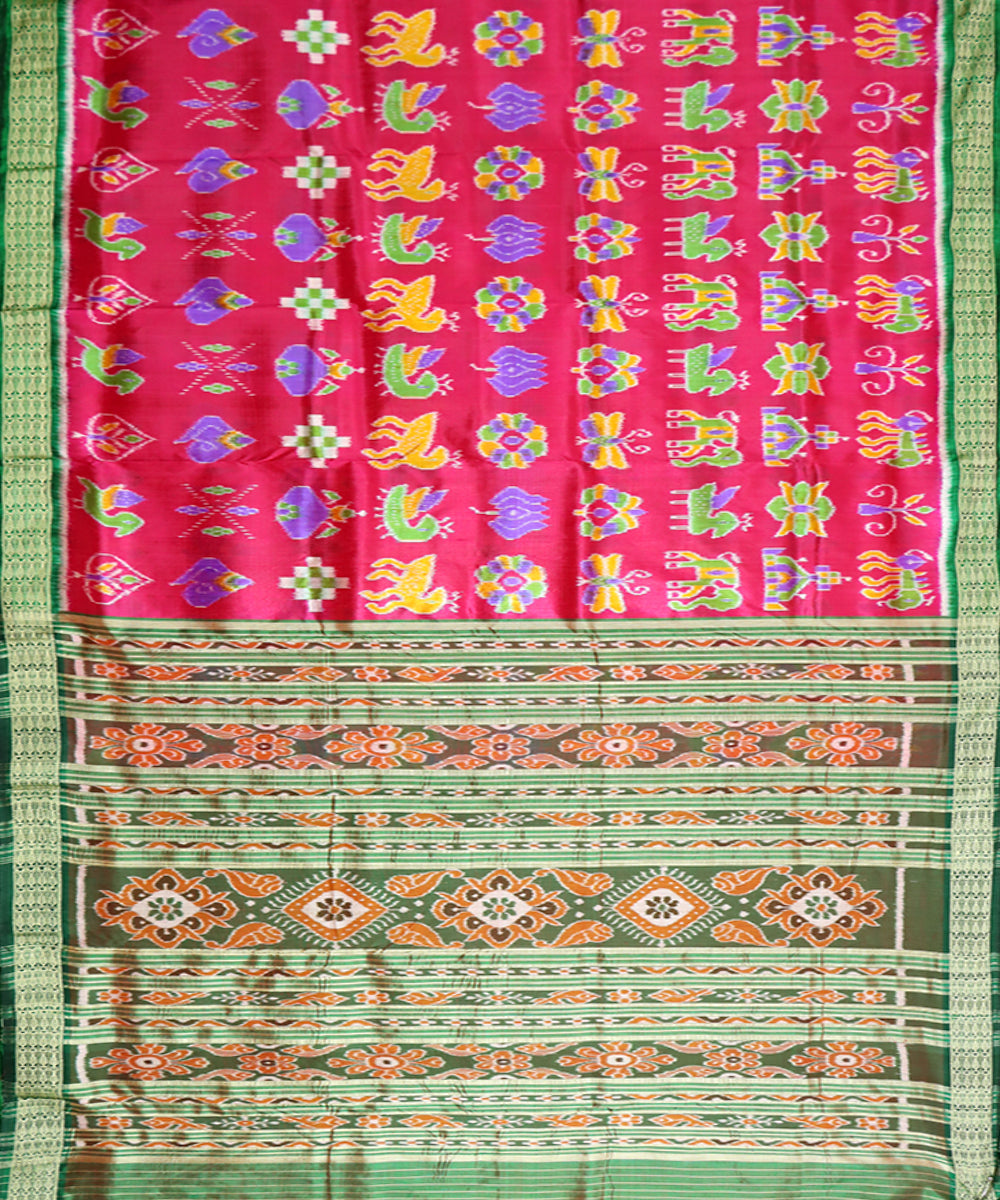 Pink green handloom khandua silk saree