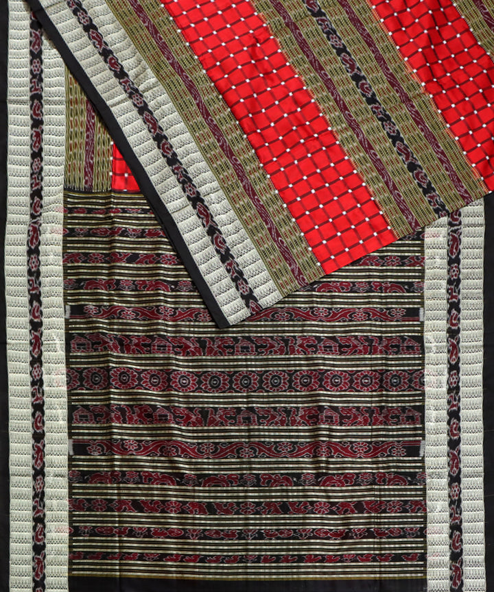 Red black handloom sambalpuri silk saree