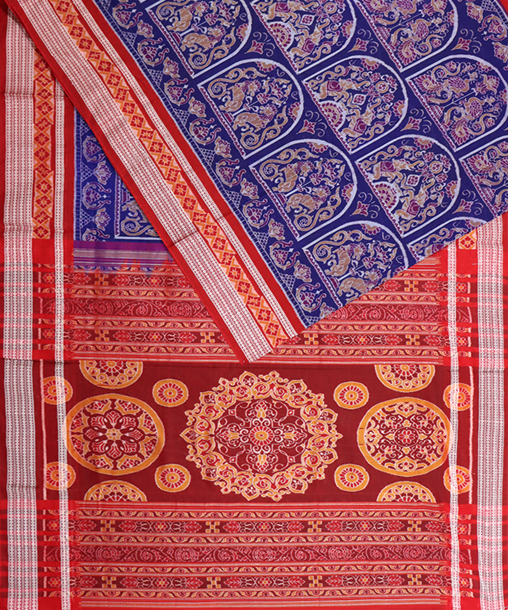 Navy blue maroon cotton handloom sambalpuri silk saree