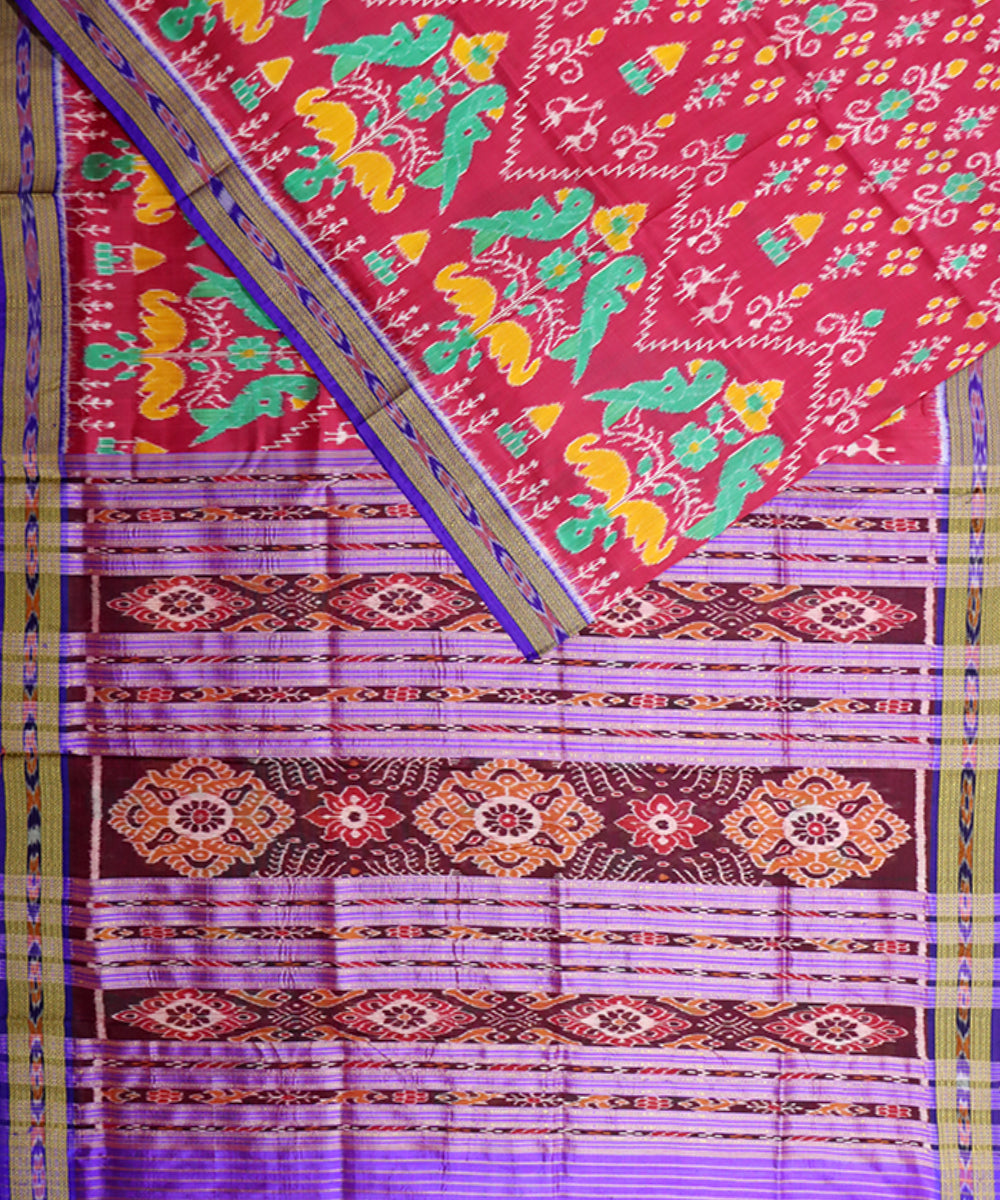 Pink navy blue silk handloom khandua saree