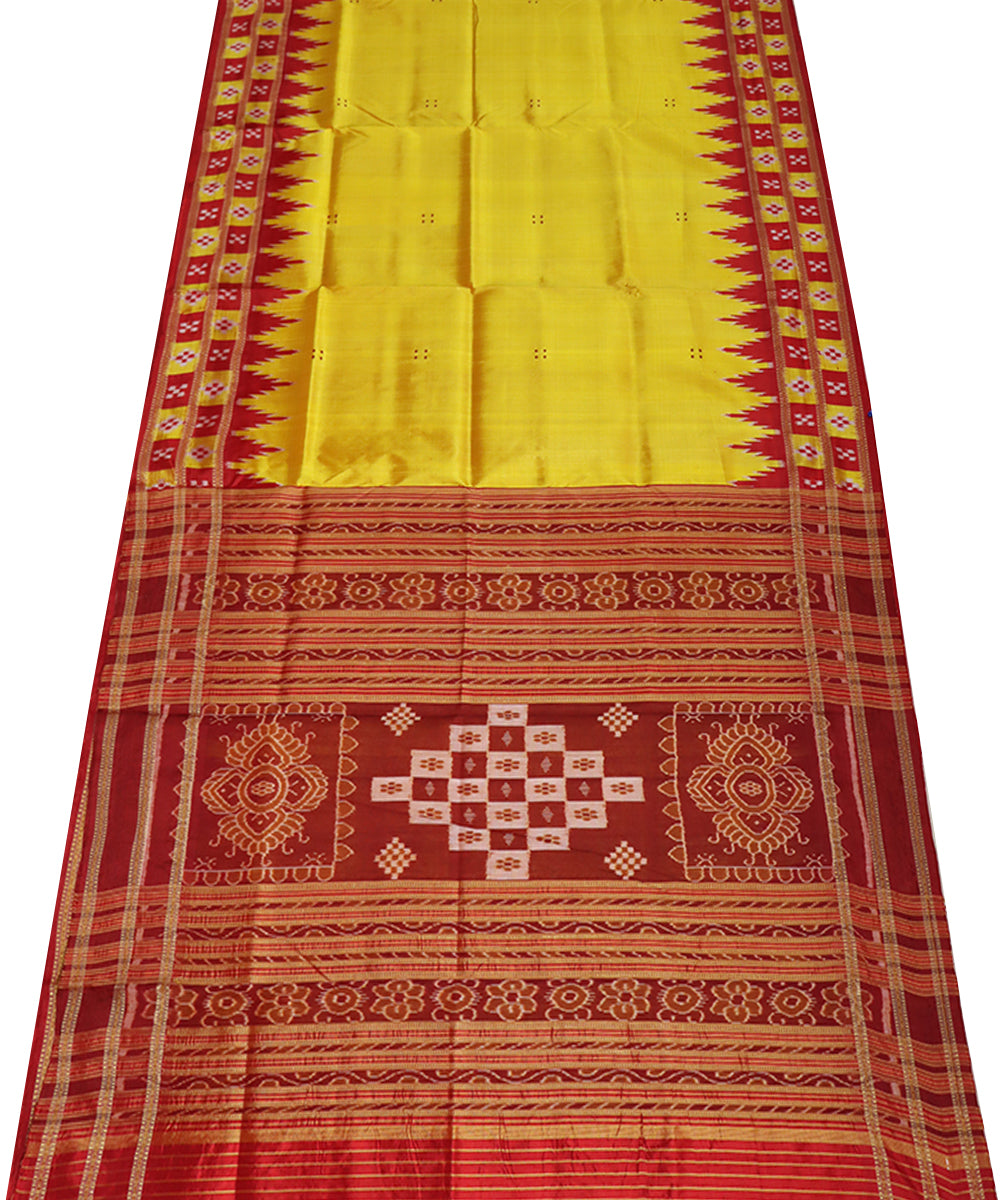 Yellow maroon silk handloom khandua saree