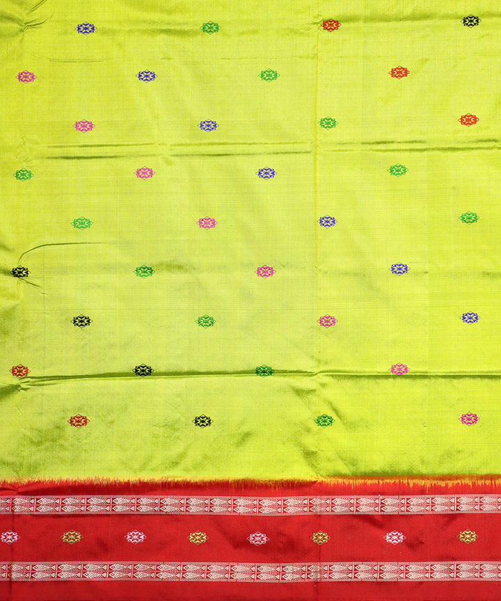 Lime green red silk handloom sambalpuri saree