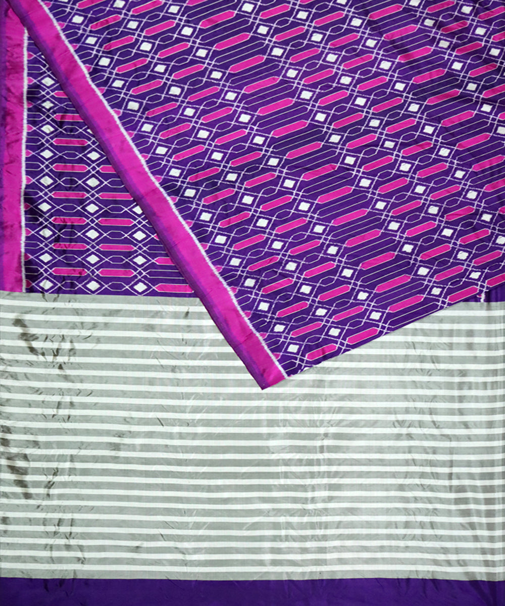 Indigo pink silk handloom nuapatna saree