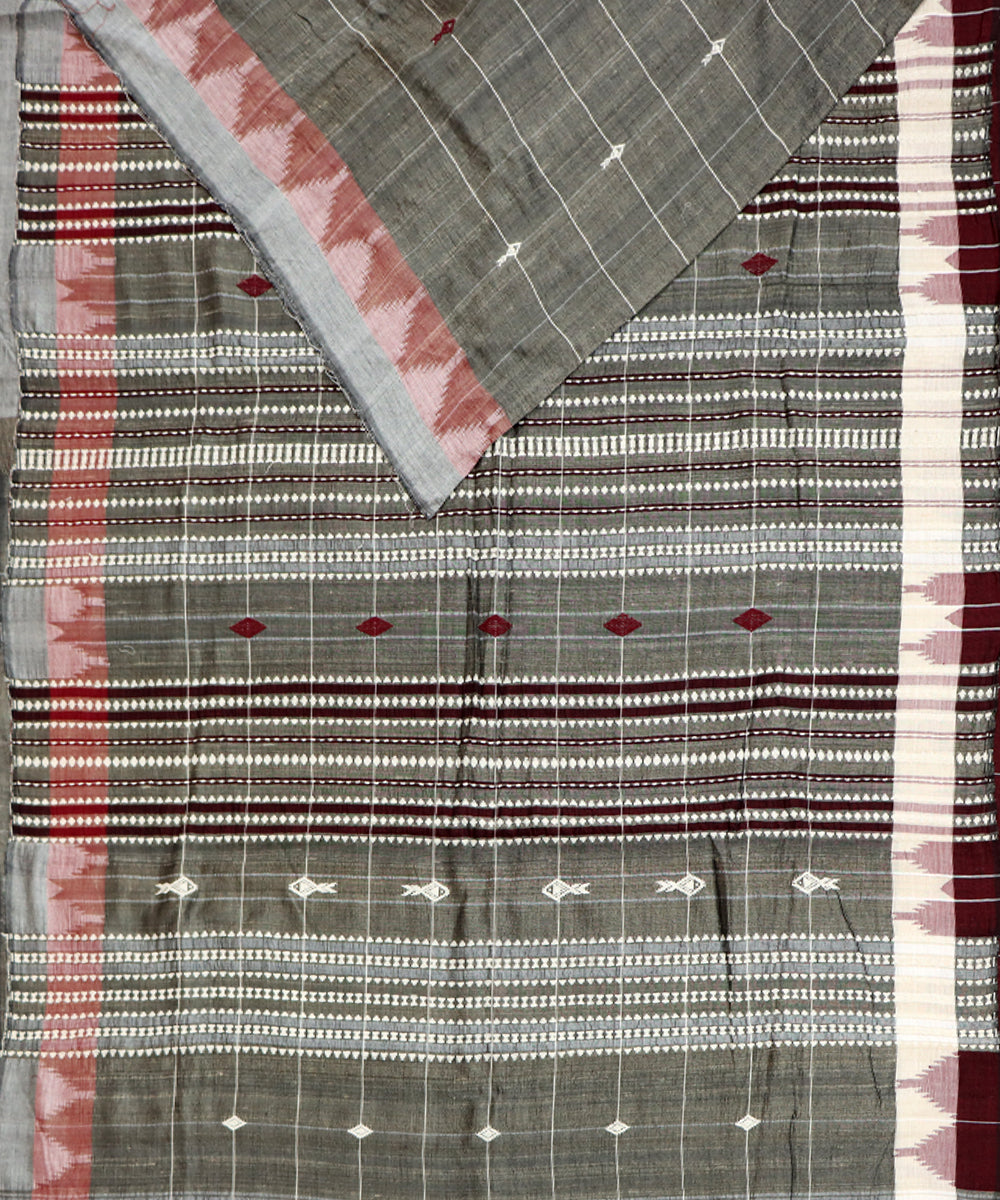 Stripes grey offwhite cotton handloom kotpad saree