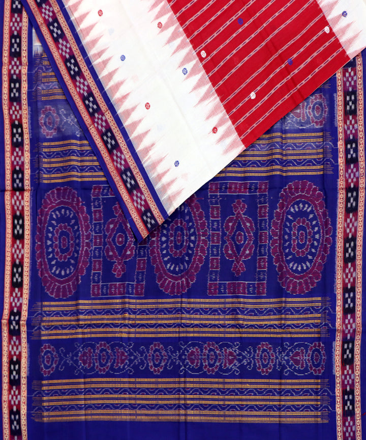 White red blue cotton handloom sambalpuri saree