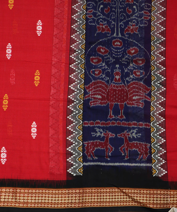 Red blue black cotton handloom sambalpuri saree