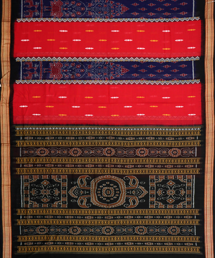 Red blue black cotton handloom sambalpuri saree