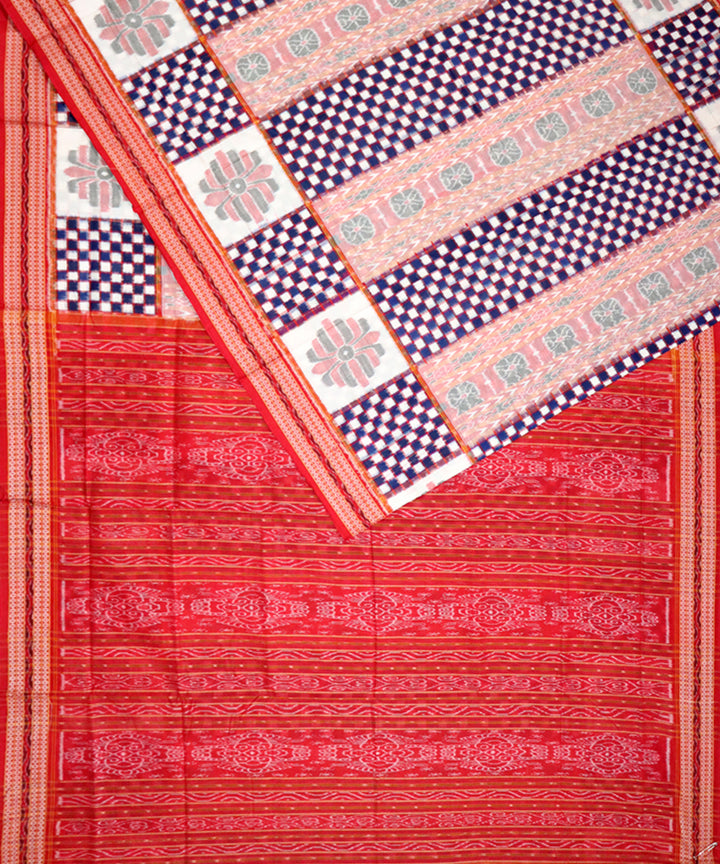 Checks red cotton handloom sambalpuri saree