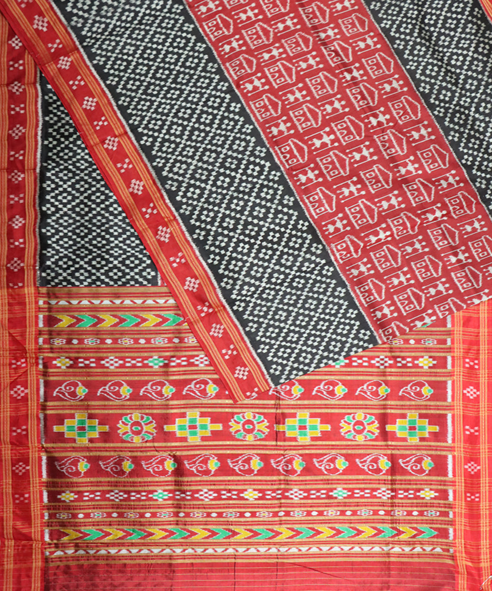 Black maroon silk handloom khandua saree