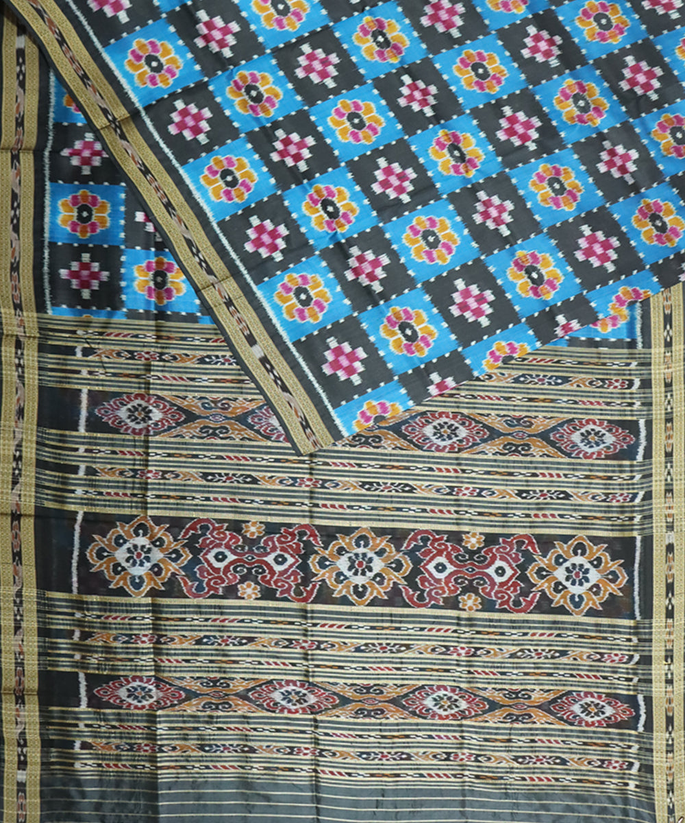 Multi color blue black silk handloom khandua saree