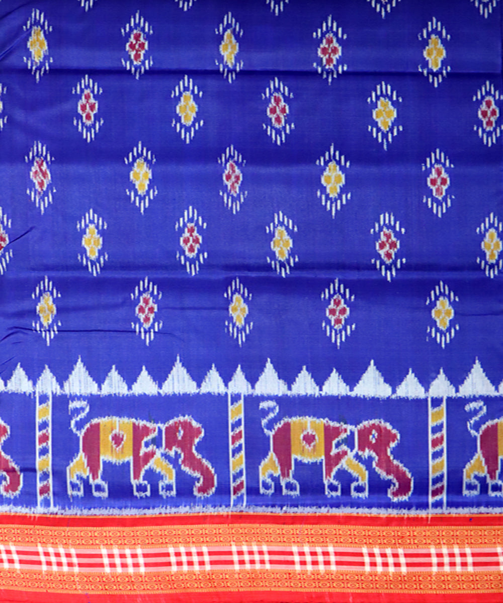 Navy blue red handwoven khandua silk saree